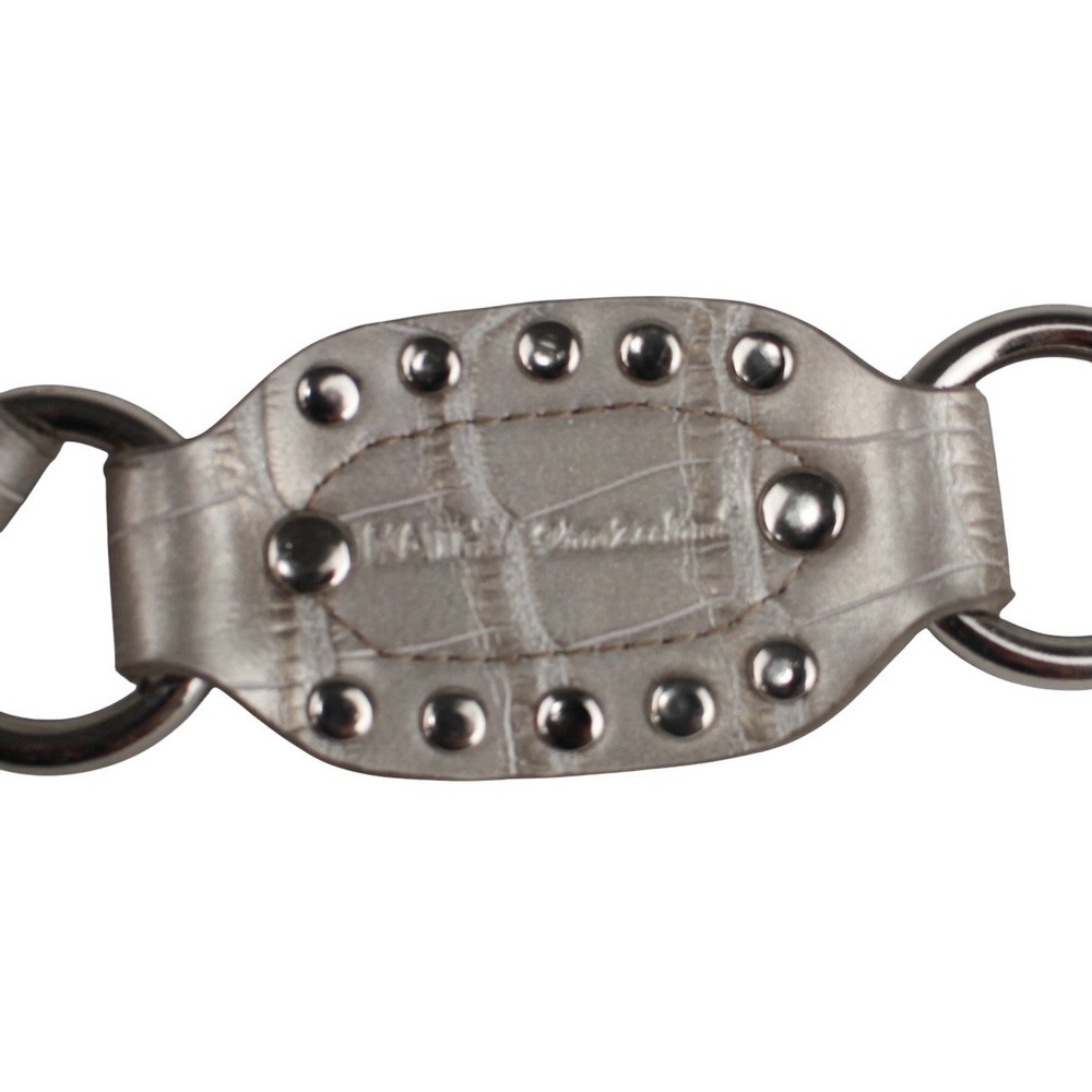 Kathy Van Zeland Studded Leopard Print Leather Chain Link Waist Belt Silver OS - Picture 6 of 7